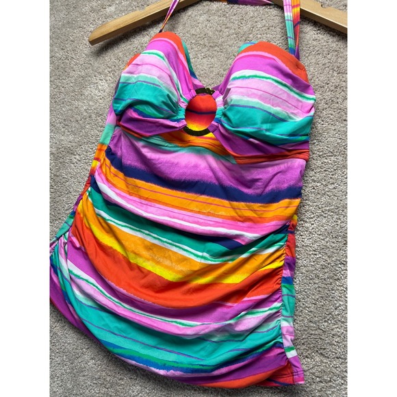 Bleu Rod Beattie Halter Draped Bandeau Tankini Swim Top NWT Stripe Ring Retro 12 - Picture 8 of 8